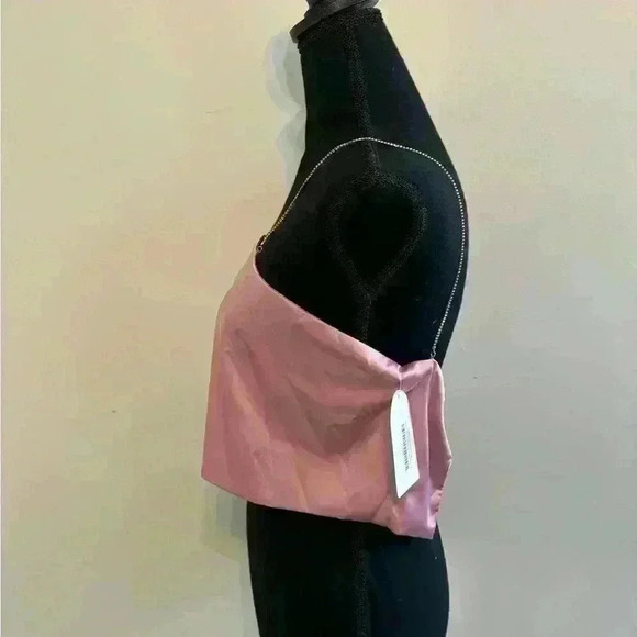 Backless Satiny Pink Crop Tank with Jeweled Spaghetti Straps Size S - Picture 6 of 10